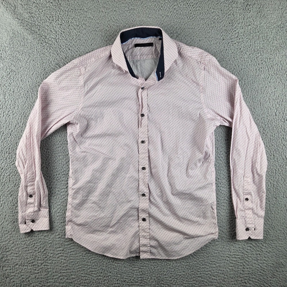 Greyson Shirt Mens Medium Pink Wolf Pattern Stretch Cutaway Collar‎ Long Sleeve